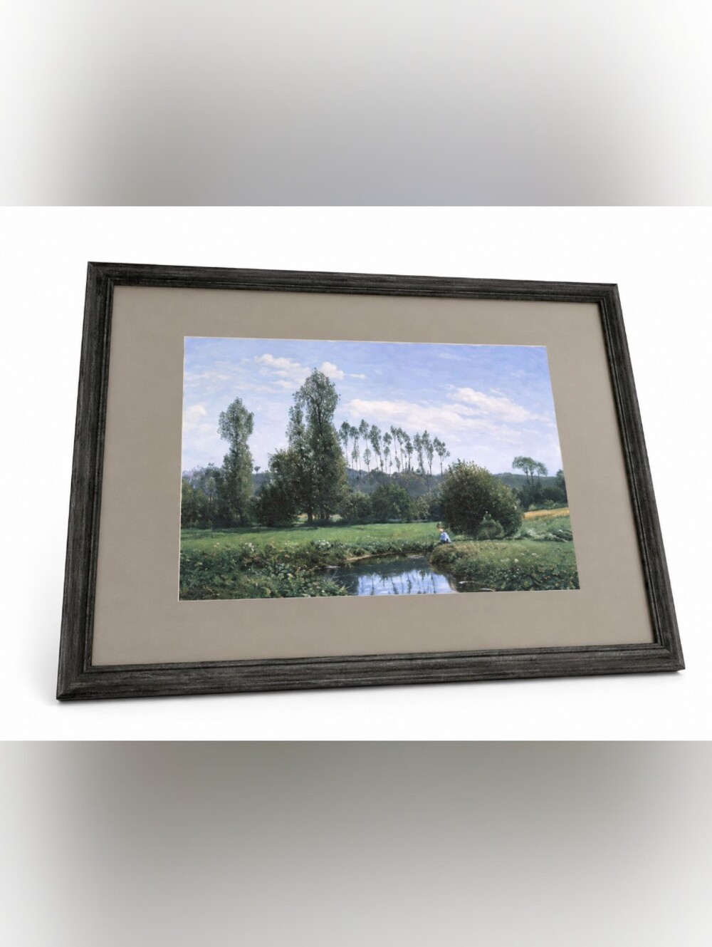 Framed Countryside Landscape Print Black Frame Matted Wall Art Home Decor